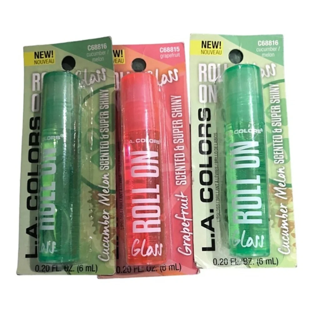 3pk grapefruit & cucumber/melon flavored scented & super shiny roll-on lip gloss